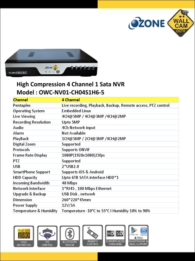 3mp 16 Channel 2 Sata DVR Owc-dv01-Ch16m3s2h8-1 | PDF