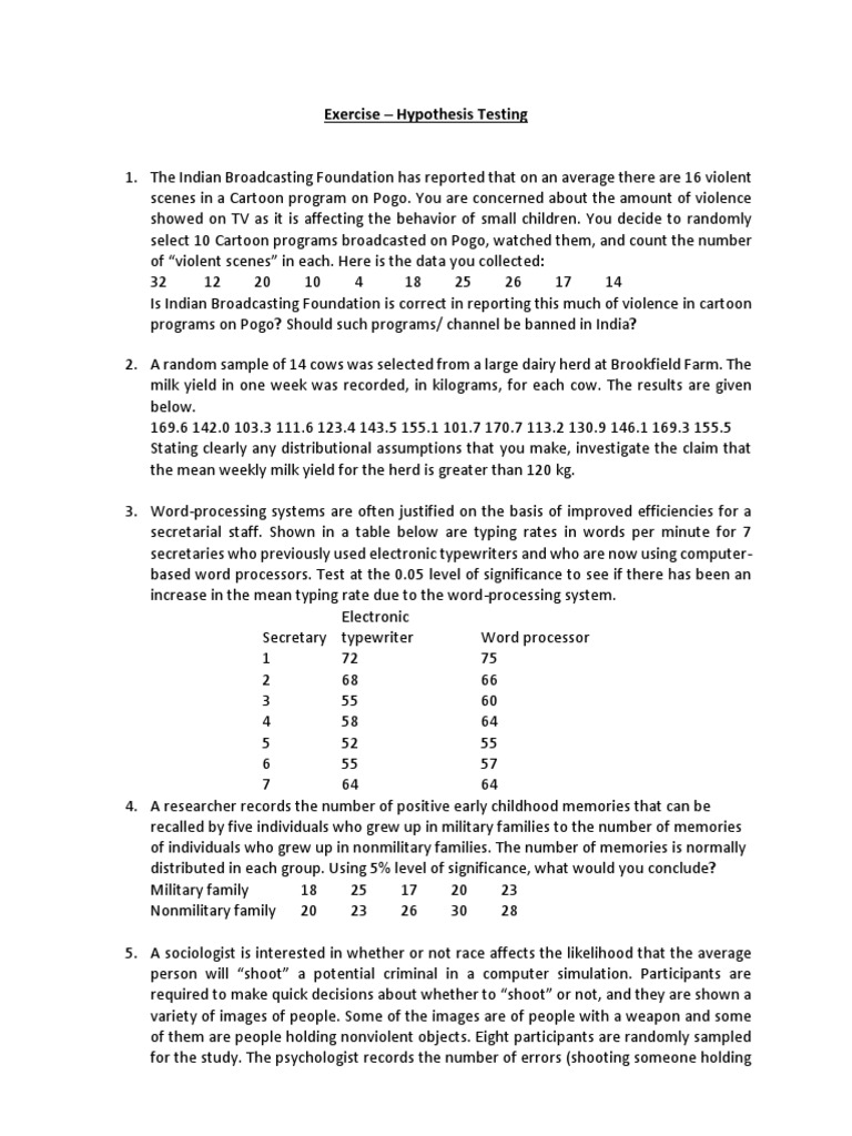 Hypothesis Testing in Various Scenarios | PDF | Memory | Statistical ...
