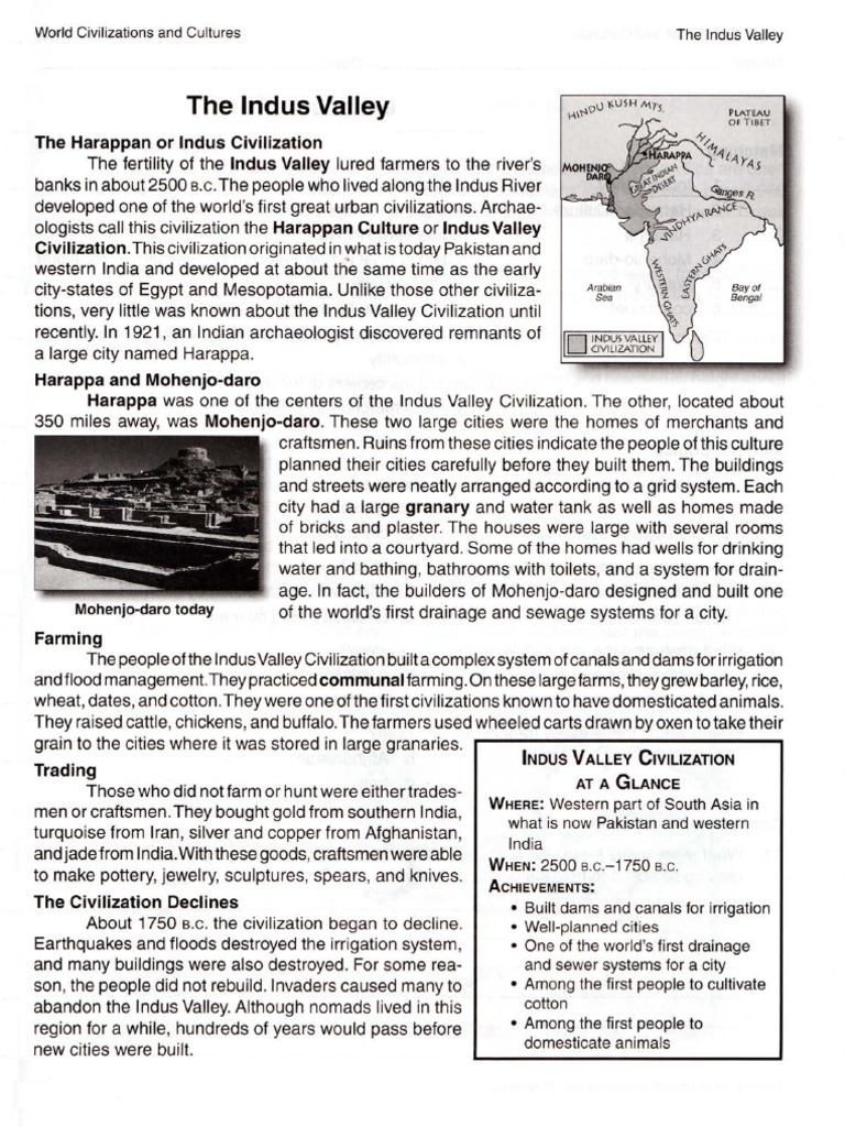 The Indus Valley Worksheet  PDF Throughout River Valley Civilizations Worksheet Answers