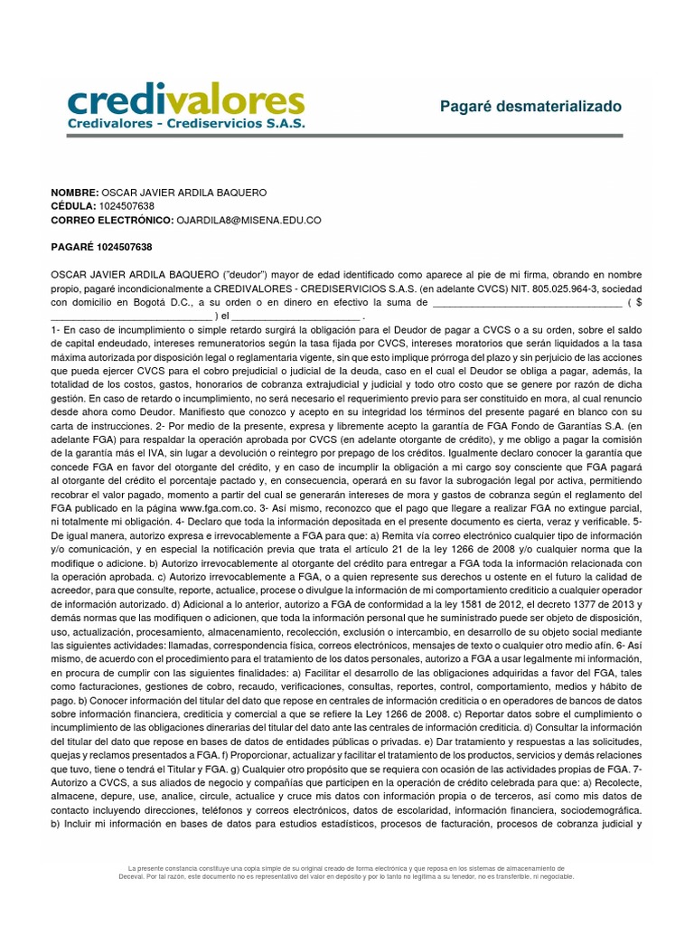 Documento Pagare | PDF | Tarjeta de crédito | Interés