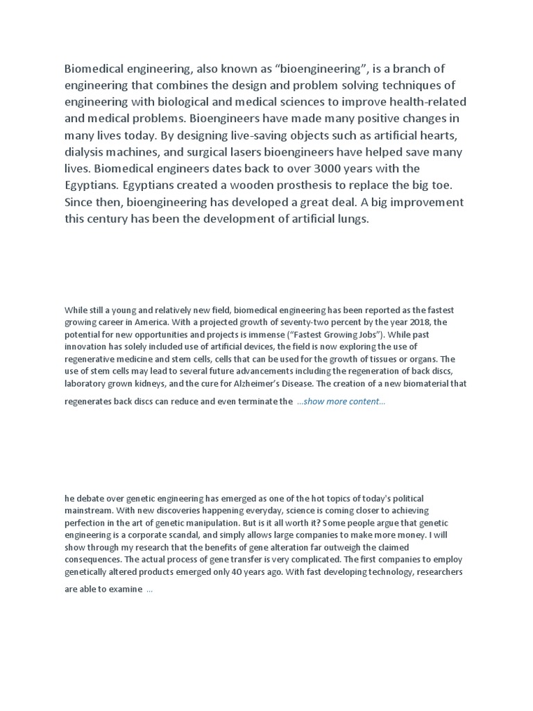 Biomedical Engineering Pdf Biomedical Engineering Genetic Engineering