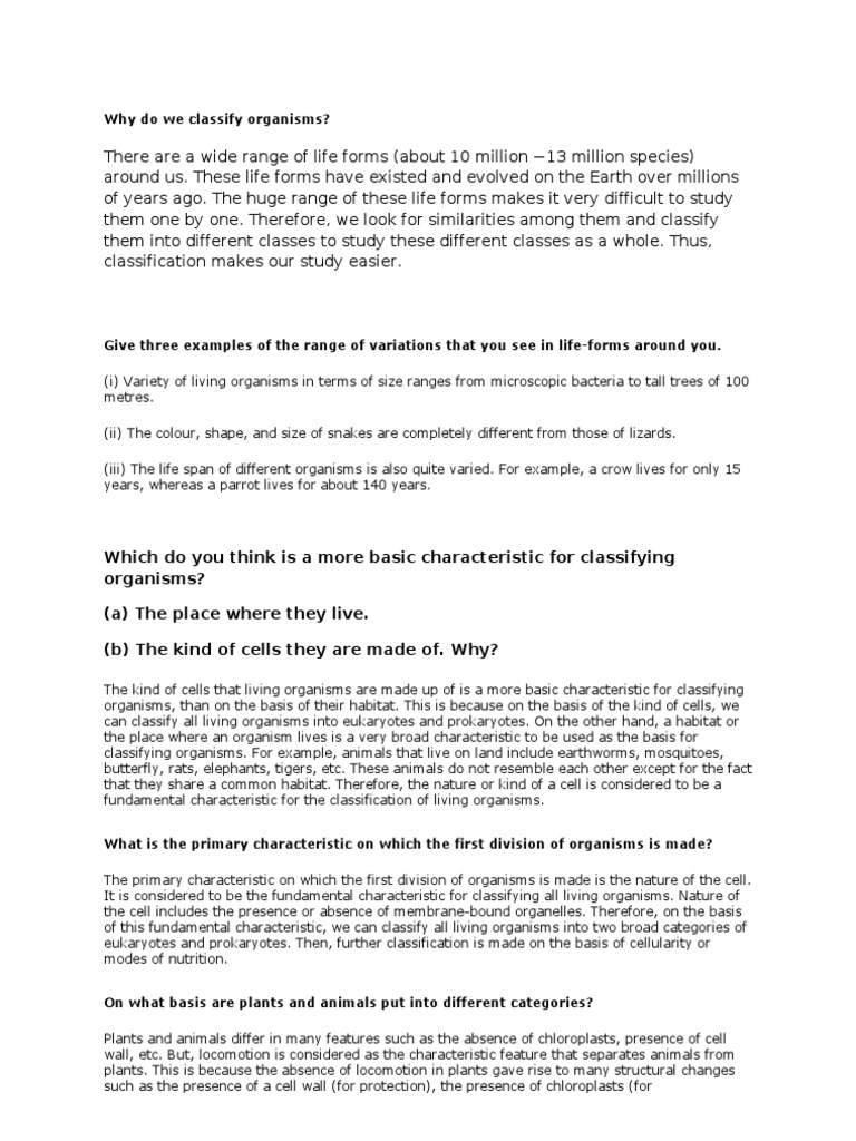 Why Do We Classify Organisms Download Free PDF Plants Organisms