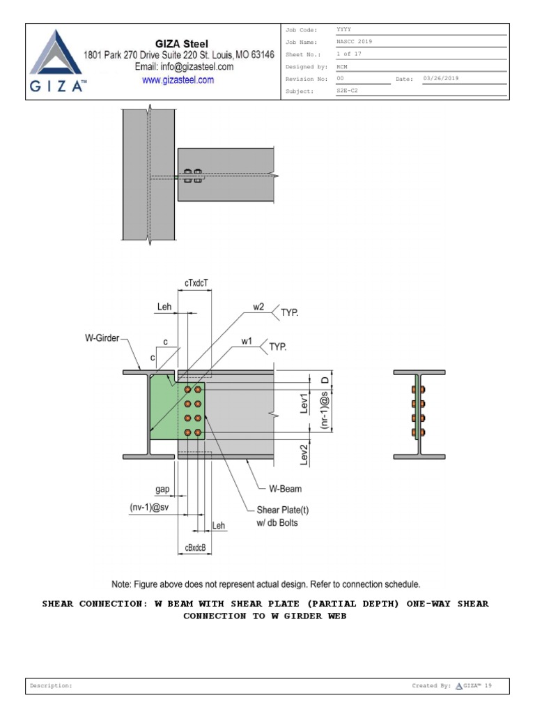 Shear Connection: W Beam With Shear Plate (Partial Depth) One-Way