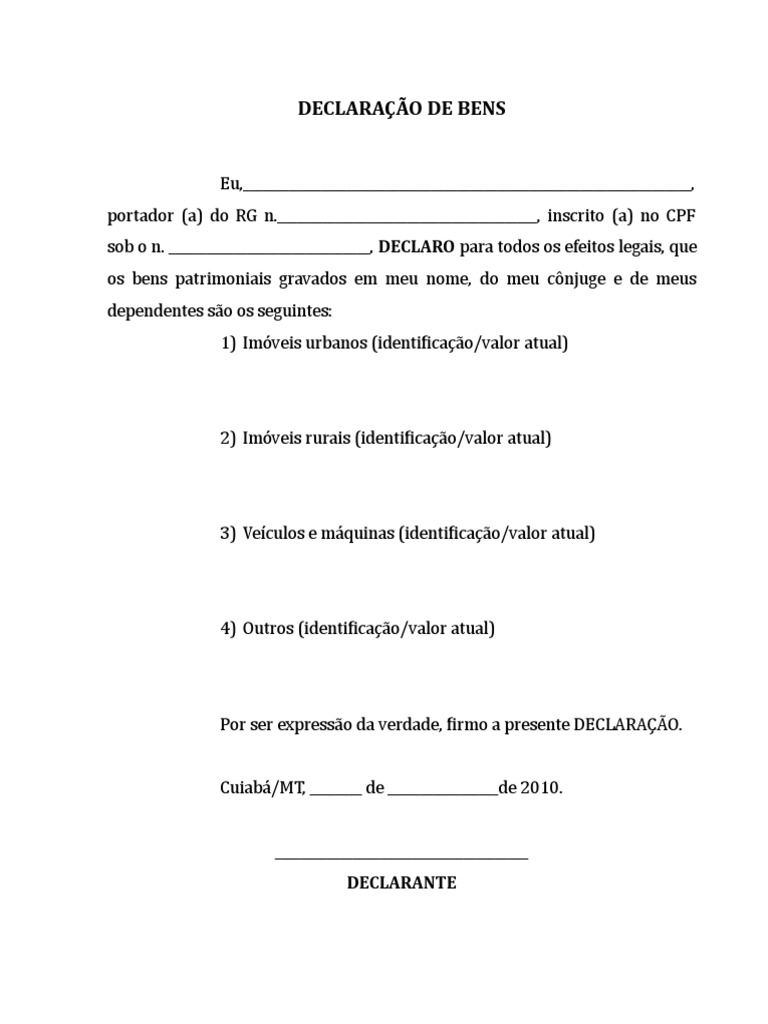 Modelo de Declaração de Bens | PDF