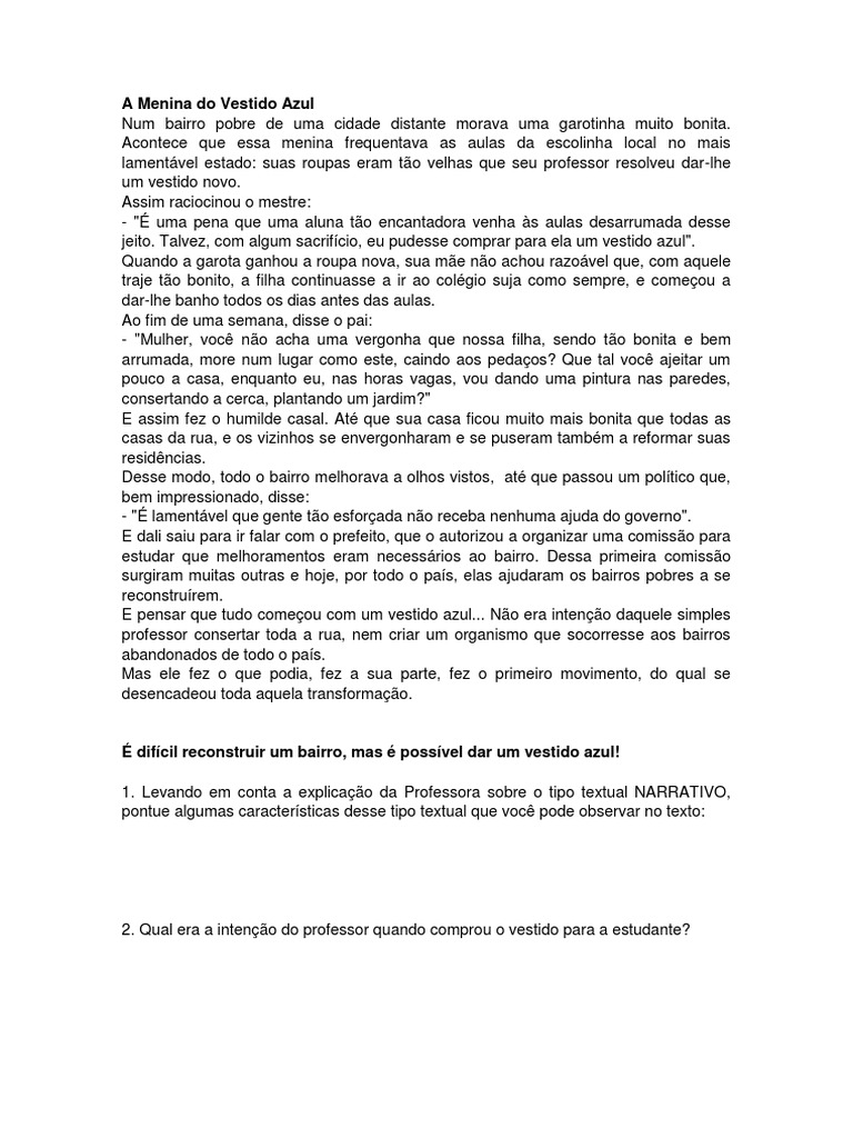 A Menina Do Vestido Azul | PDF | Narração | Roupas
