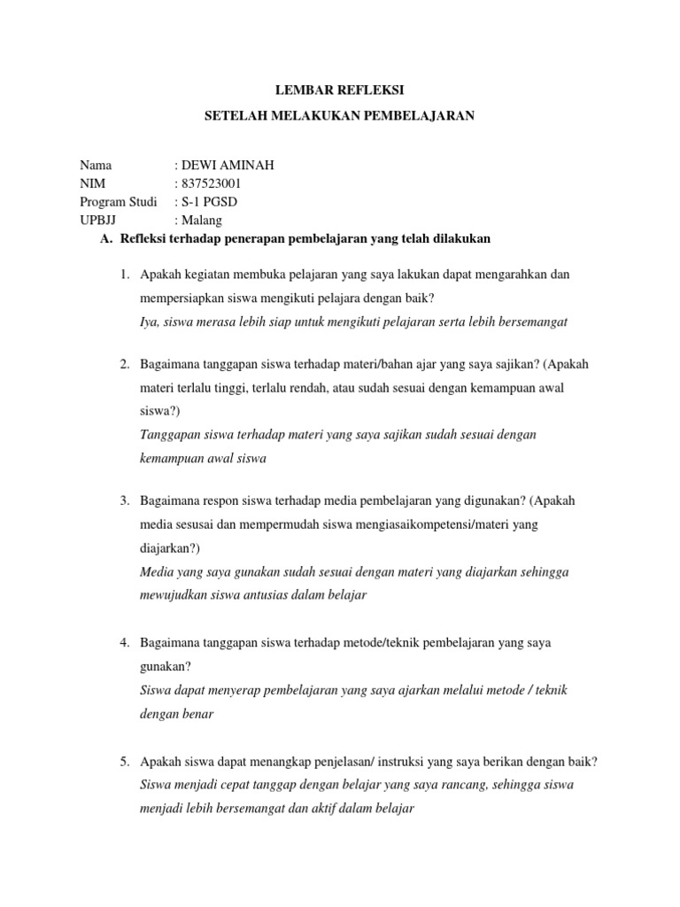 11 Lembar Refleksi Tematik