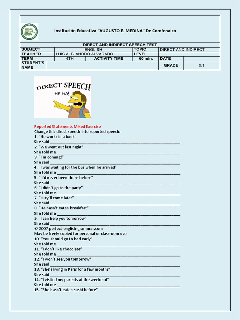 indirect speech test 13