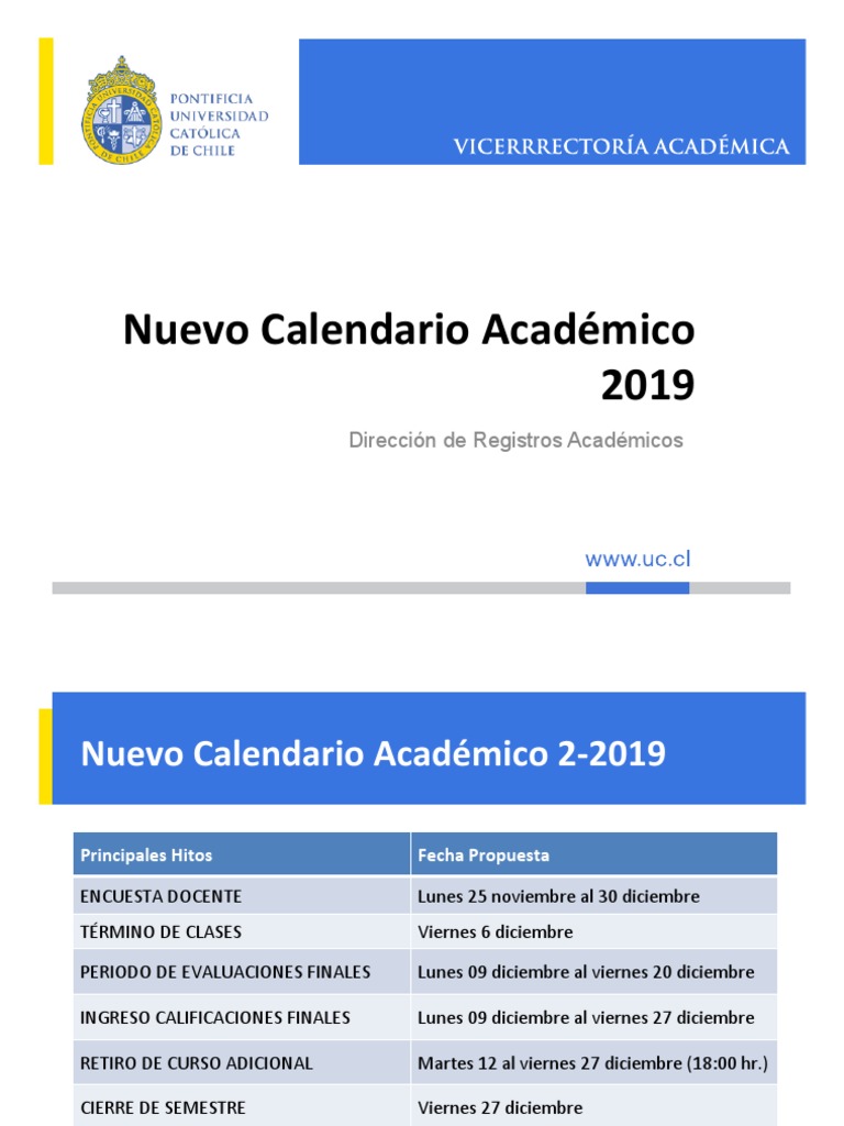 Nuevo Calendario Académico UC 2019 PDF