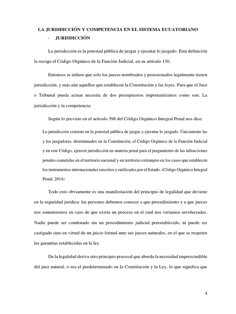 Jurisdicción y Competencia en Ecuador | PDF | Competencia (ley ...