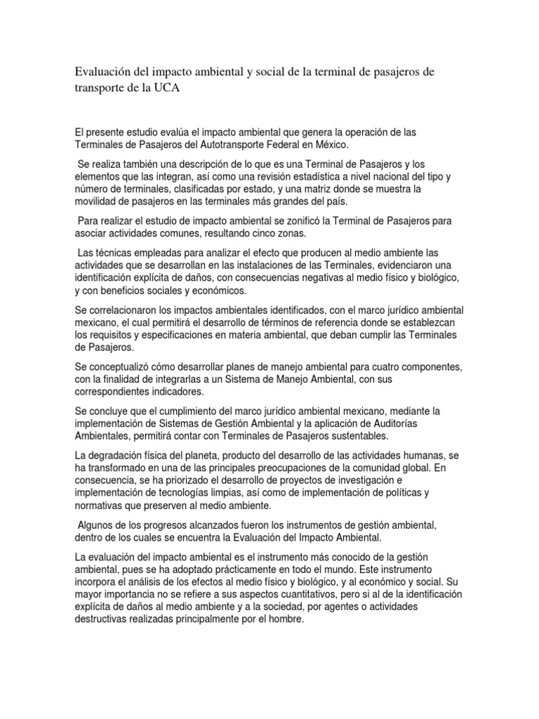 Impacto Ambiental en Terminales de Pasajeros | PDF | Evaluación de ...