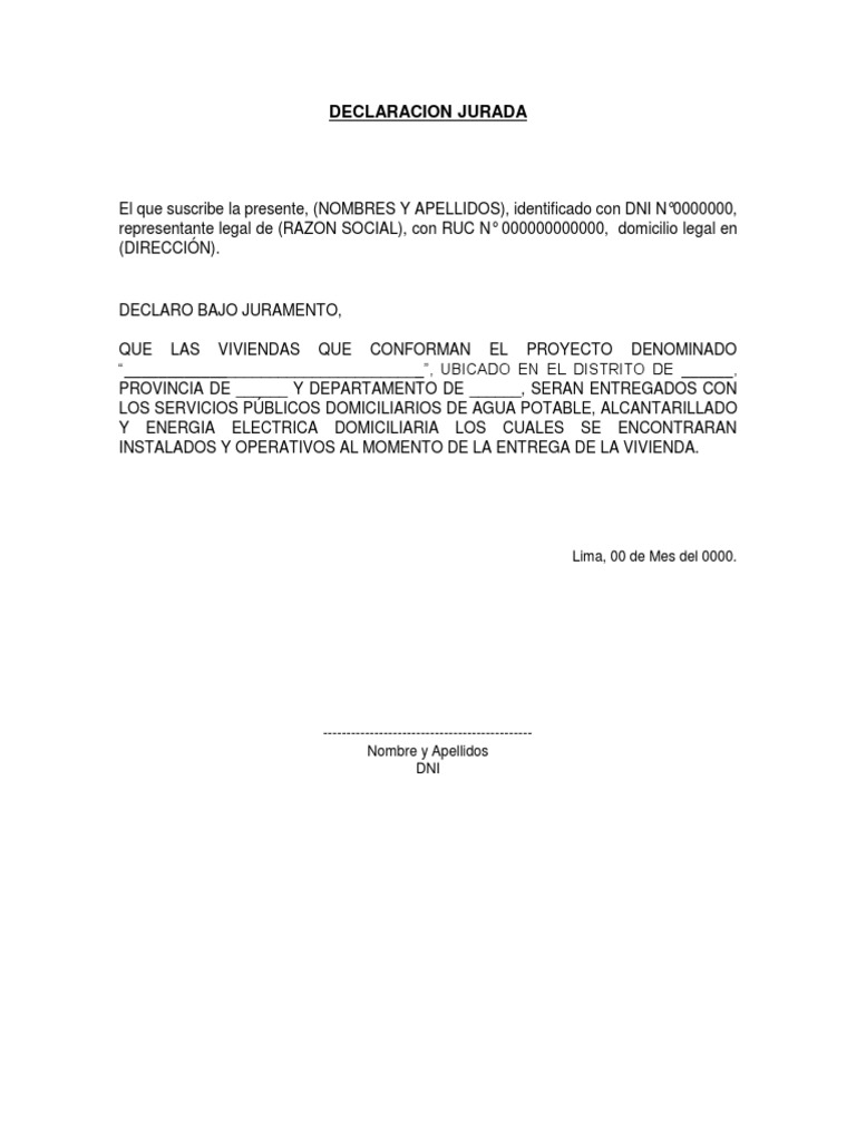 Declaración Jurada de Servicios Públicos | PDF