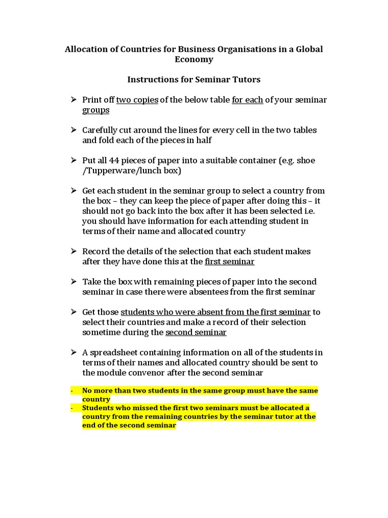 Country Allocation for Business Seminars | PDF