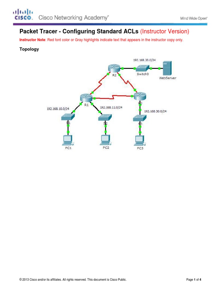 9.2.1.10 Packet Tracer Configuring Standard ACLs Instructions IG ...