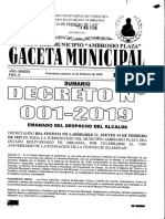 GACETA MUNICIPAL N° 034-2019, DECRETO N° 001-2019