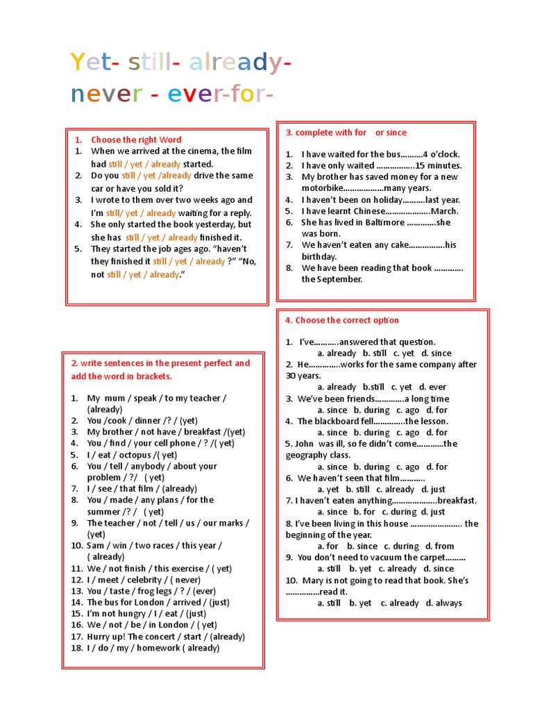 Yet Still Already Never Ever For Since | PDF