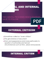 External and Internal Criticisms: Two Mental Processes for Students