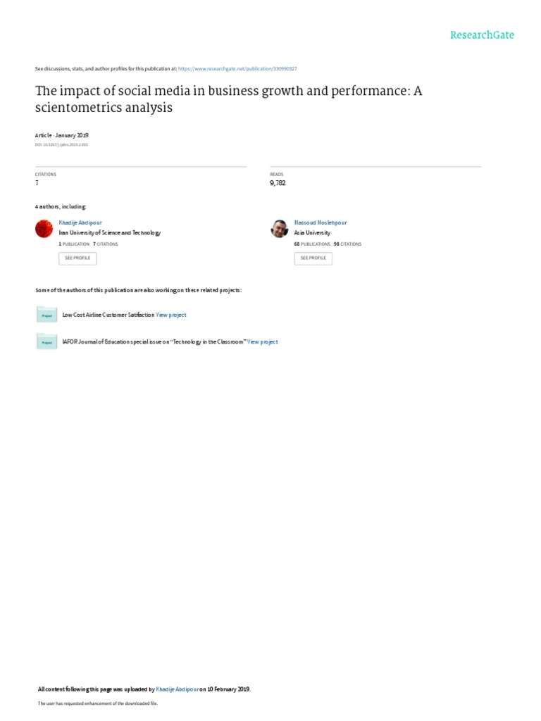 The Impact of Social Media in Business Growth and Performance: A ...