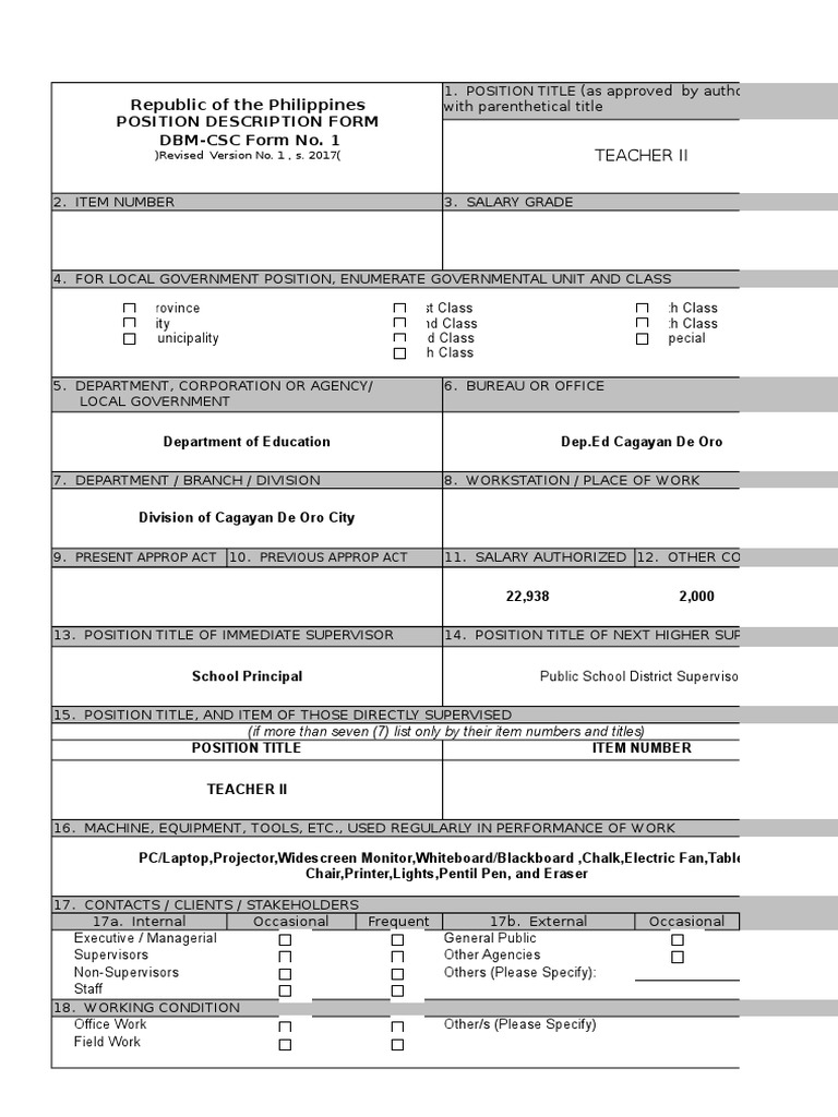Dbm csc form no 1 position description forms rex pdf curriculum