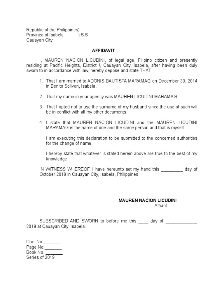 Affidavit of Maiden Name PDF Affidavit Legal Communication