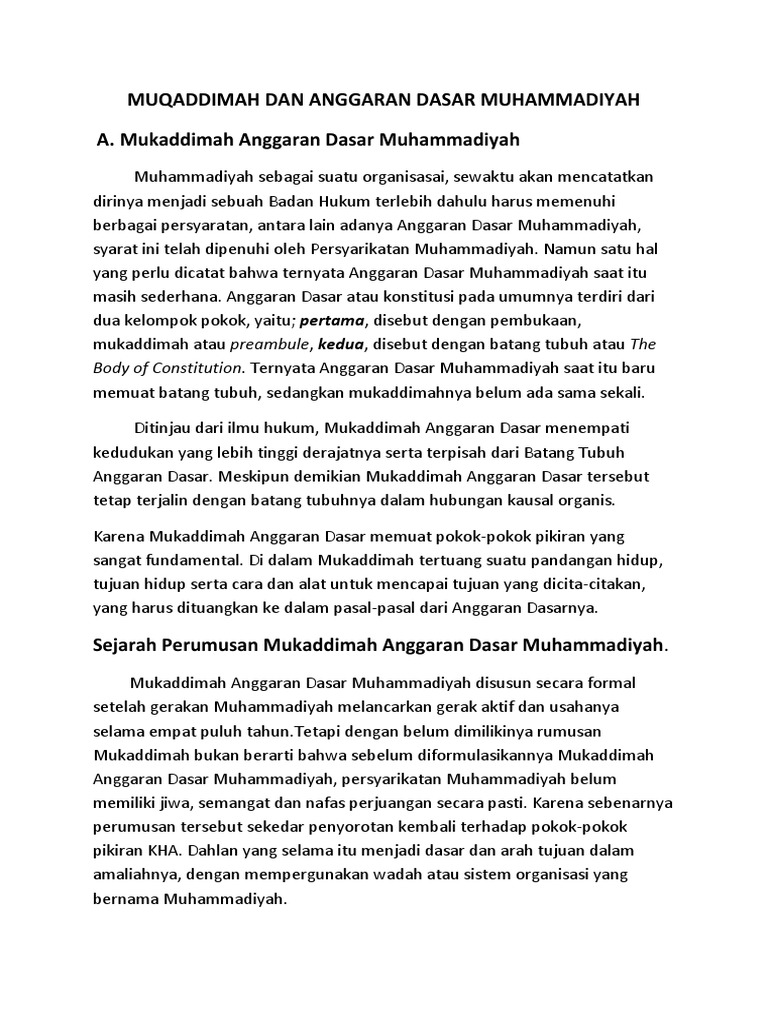 Muqaddimah Dan Anggaran Dasar Muhammadiyah A Mukaddimah Anggaran Dasar Muhammadiyah Pdf