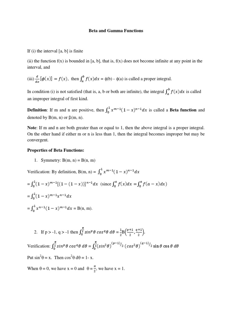 Beta and Gamma Functions | PDF | Integral | Interval (Mathematics)