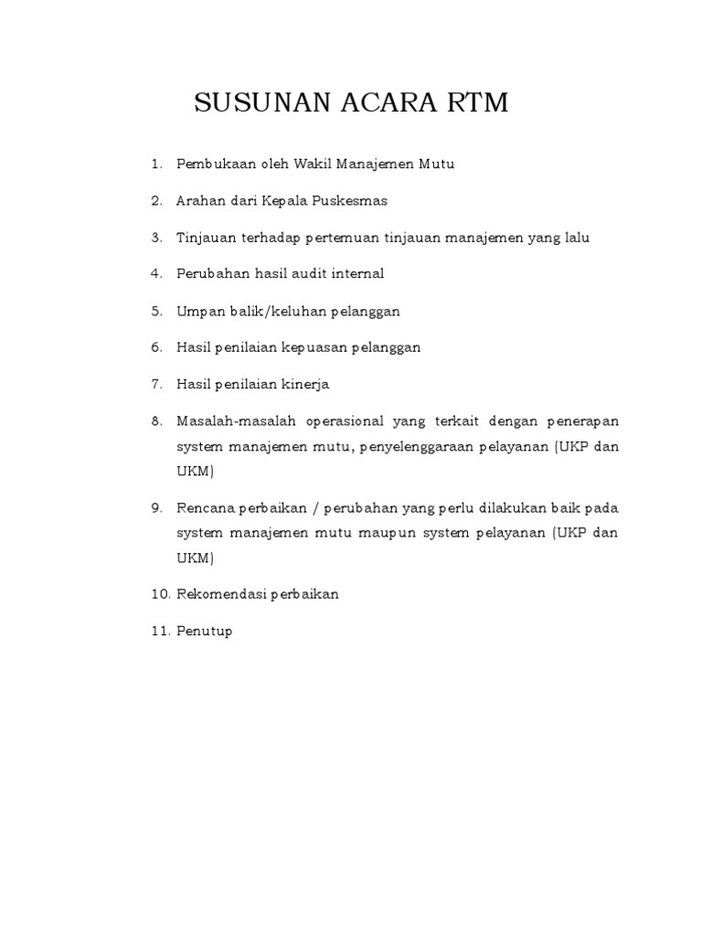 Susunan Acara RTM | PDF | Teknologi & Rekayasa