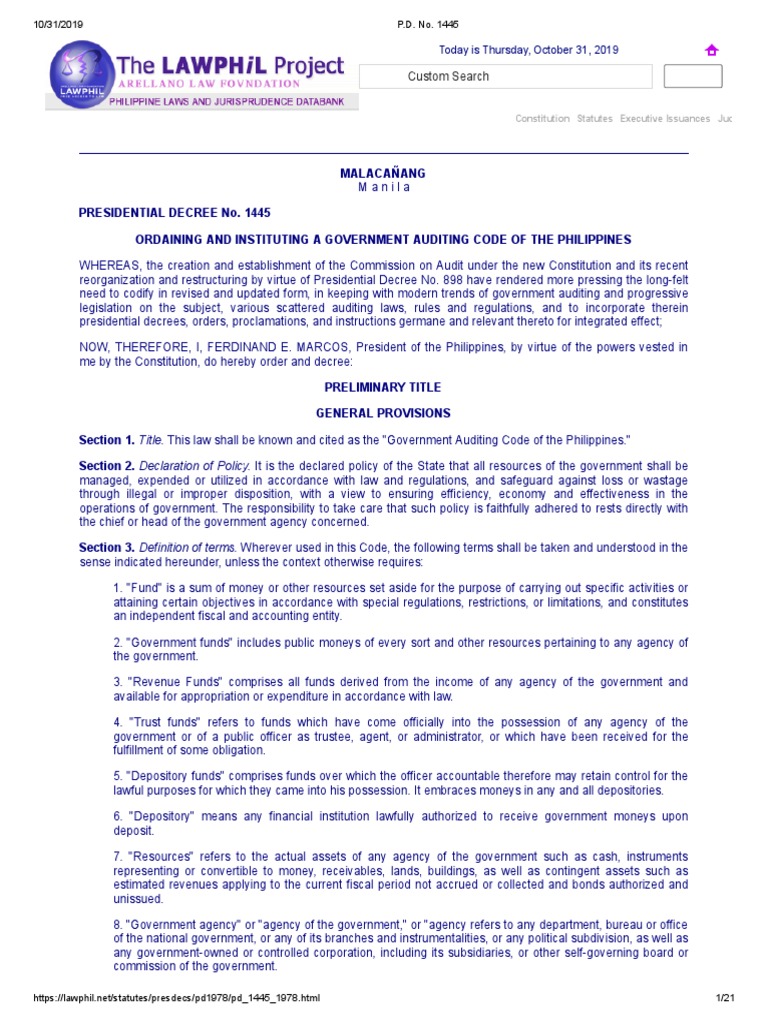 P d no 1445 government auditing code of the philippines download