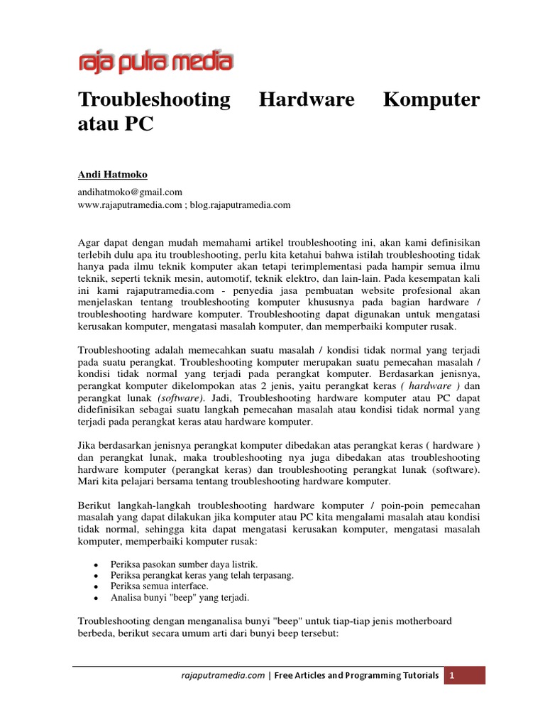 Panduan Troubleshooting Hardware Komputer | PDF
