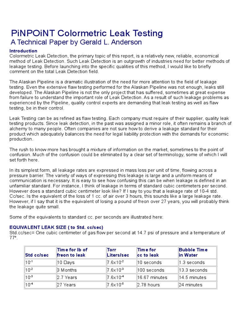 PiNPOiNT Colormetric Leak Testing | PDF | Leak | Ammonia