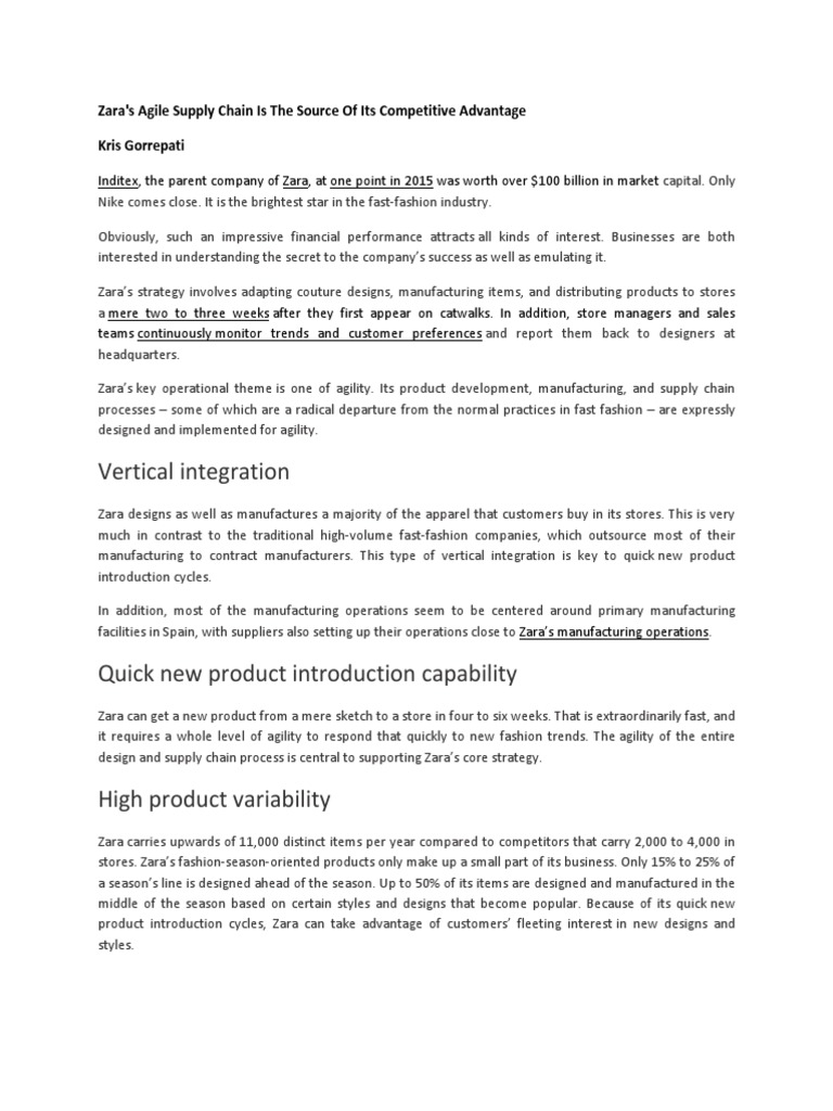 How Zara's Agile Supply Chain Enables Its Quick Response Capability and