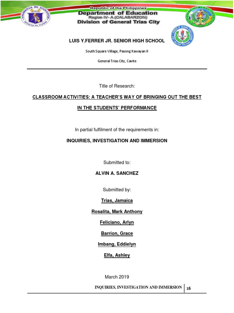 Title of Research South Square Village, Pasong Kawayan II General