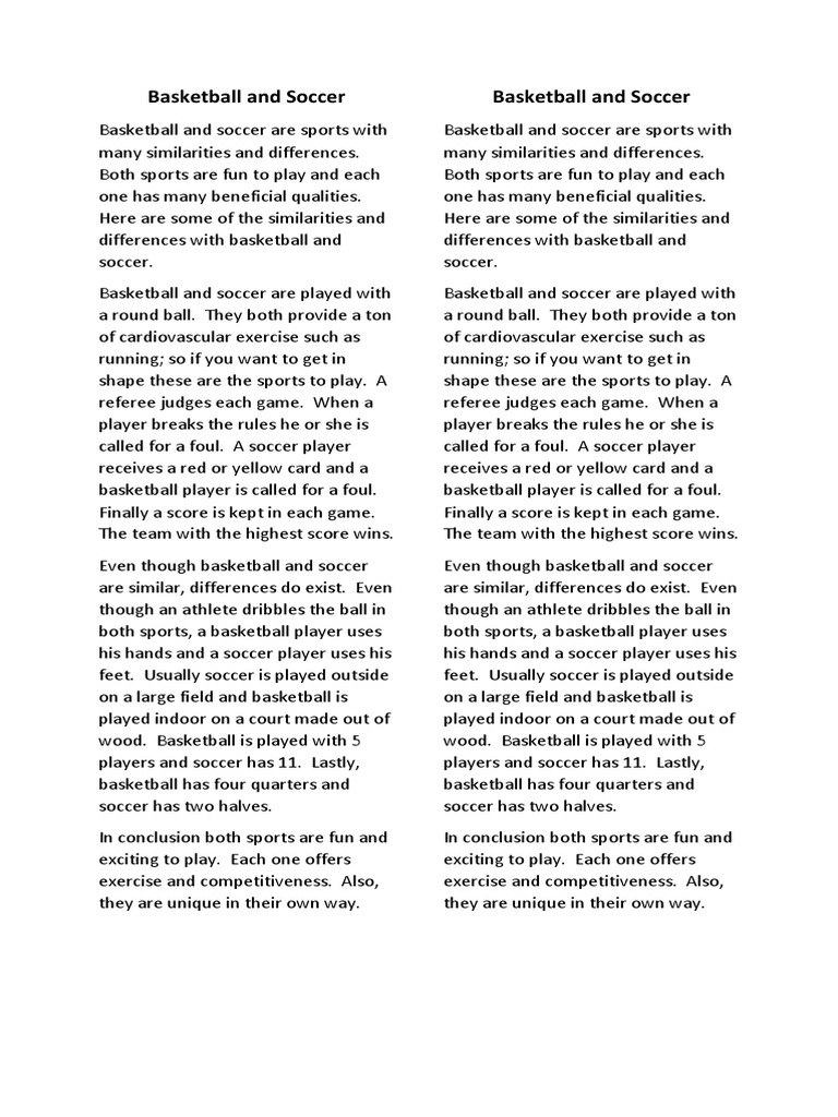 Basketball vs Soccer Key Similarities and Differences PDF
