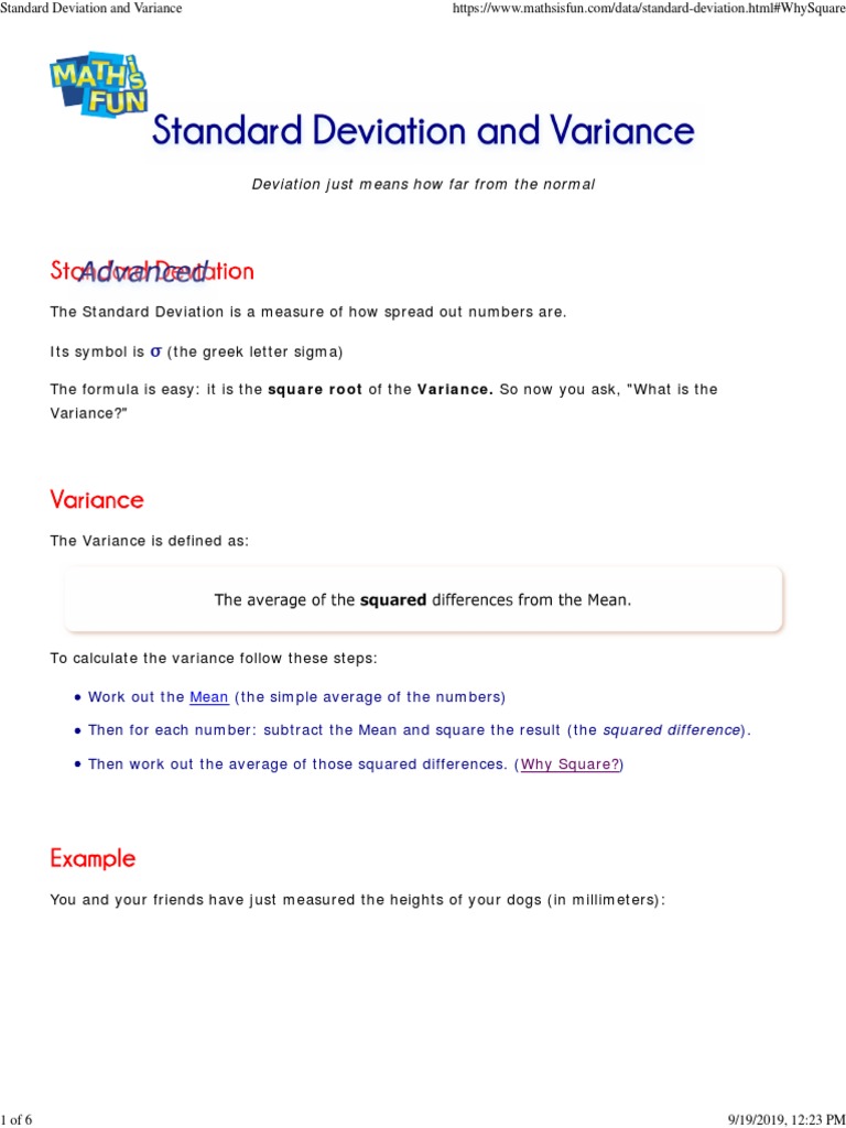 Standard Deviation and Variance | PDF | Standard Deviation | Variance