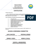 School Screening Committee: Certification