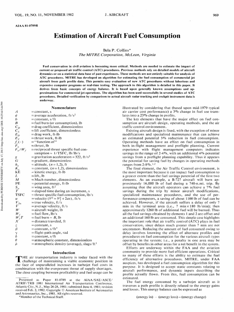 Estimation of Aircraft Fuel Consumption | PDF | Aircraft | Air Traffic ...