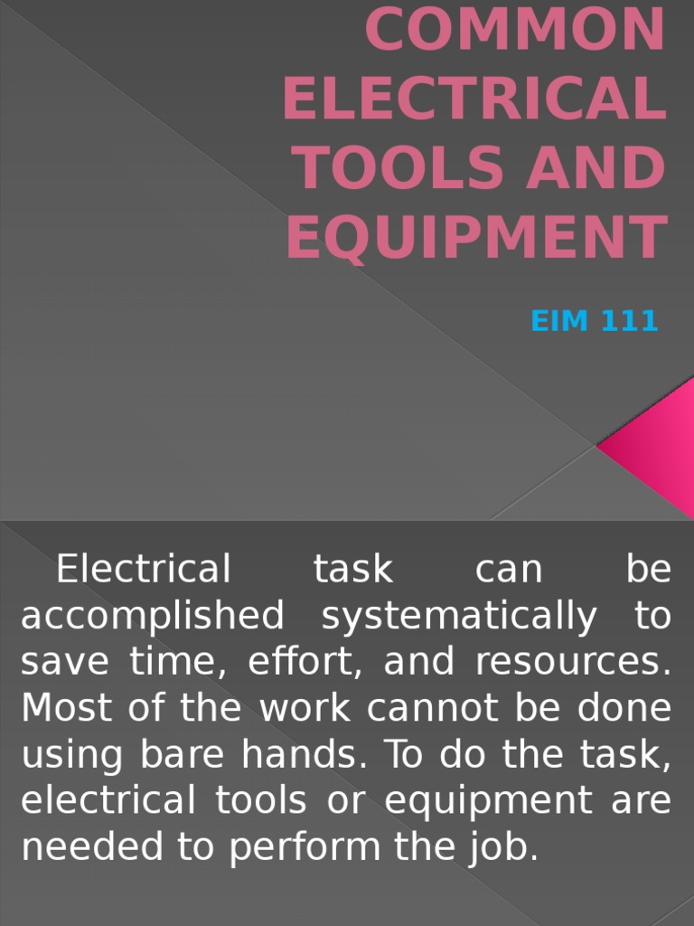 Essential Electrical Tools Overview | PDF | Screw | Electrical Engineering