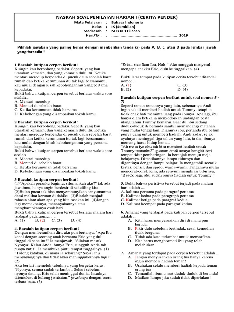 Soal Cerpen Kls 9