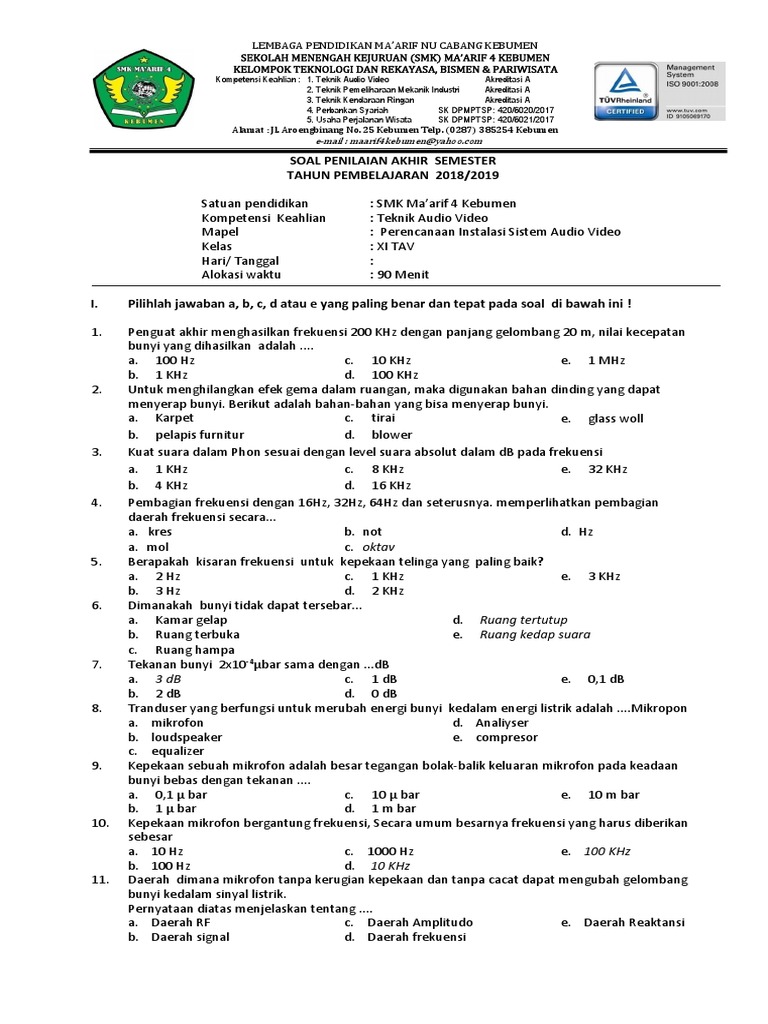 Soal Kls Xii Tav