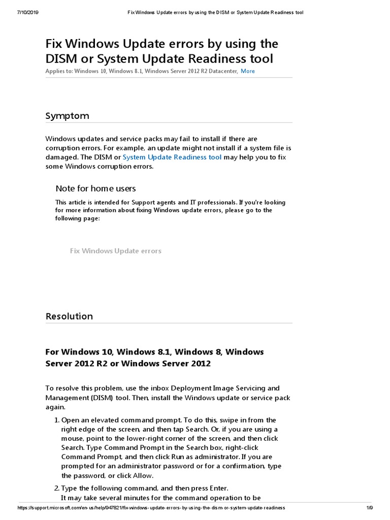 Using The DISM or System Update Readiness Tool PDF Microsoft