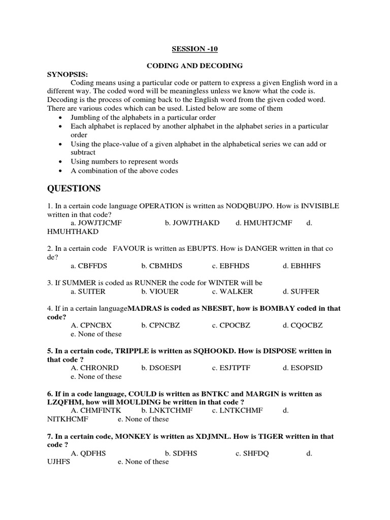 Decoding Coding Puzzles: An Analysis of Coding and Decoding Questions | PDF