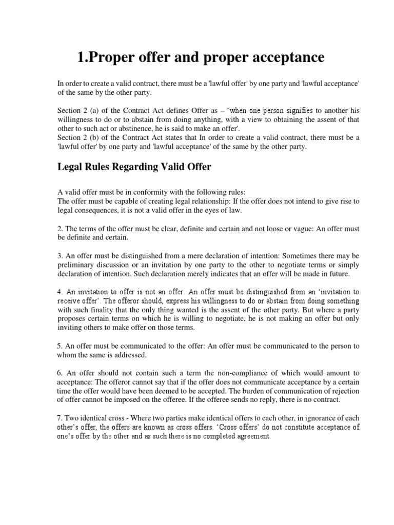 Essentials of Valid Contract Formation | PDF | Offer And Acceptance ...
