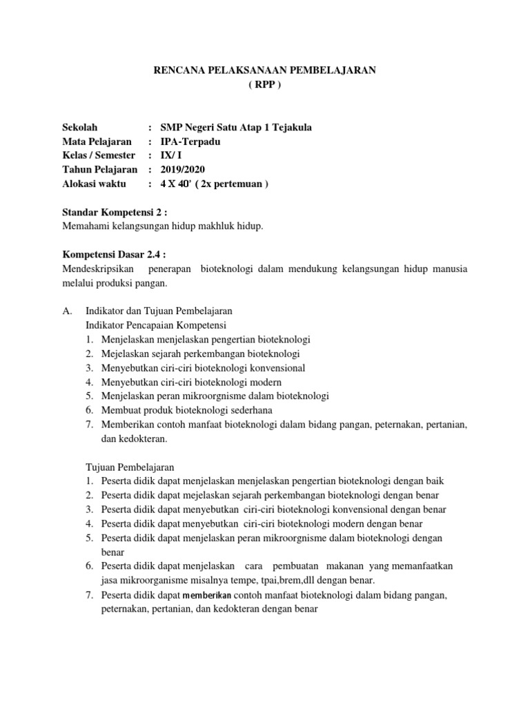 Rpp Supervisi Ix Ipa Bioteknologi