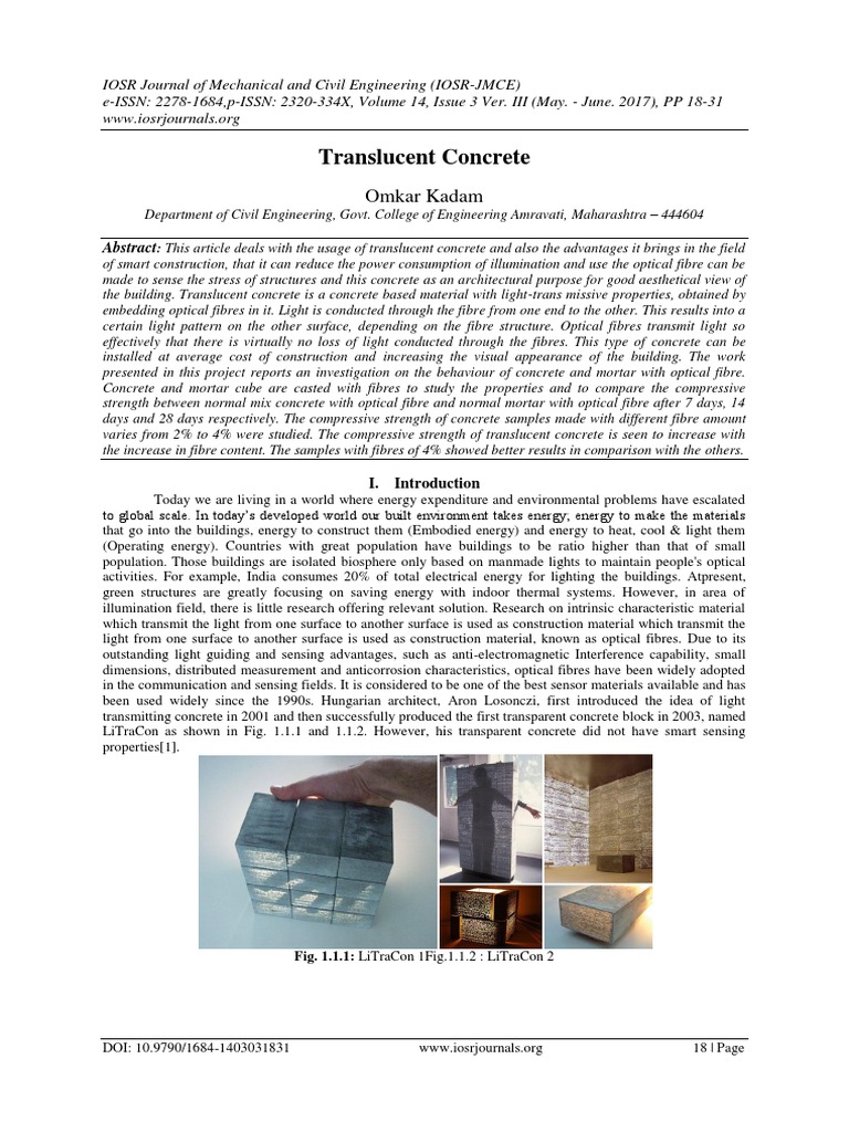Translucent Concrete Research Overview | PDF | Optical Fiber | Concrete