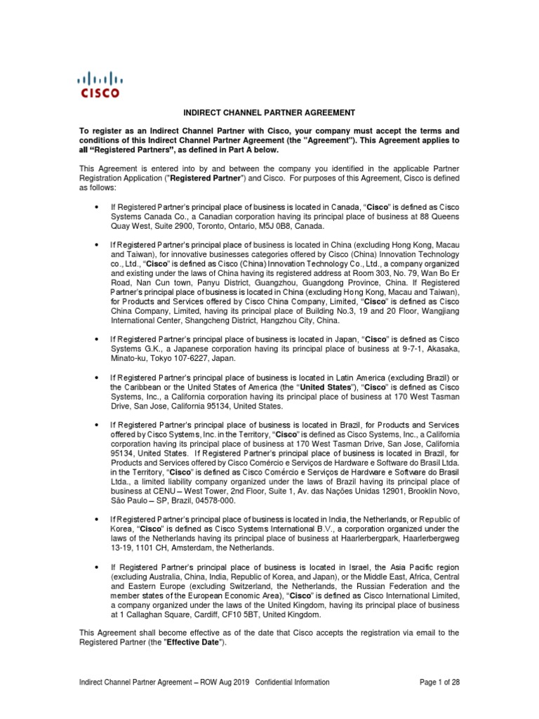 Indirect Channel Partner Agreement - ROW Aug 2019 Confidential ...