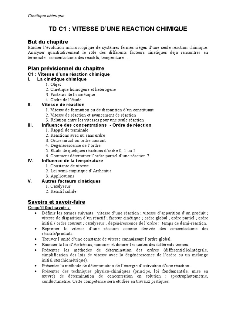 Vitesse et Ordre des Réactions Chimiques | PDF | Cinétique chimique ...