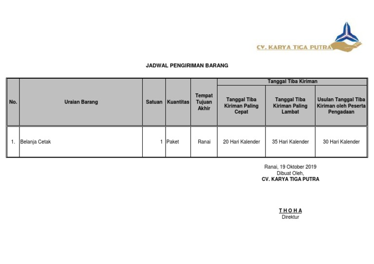 Jadwal Pengiriman Barang Pdf
