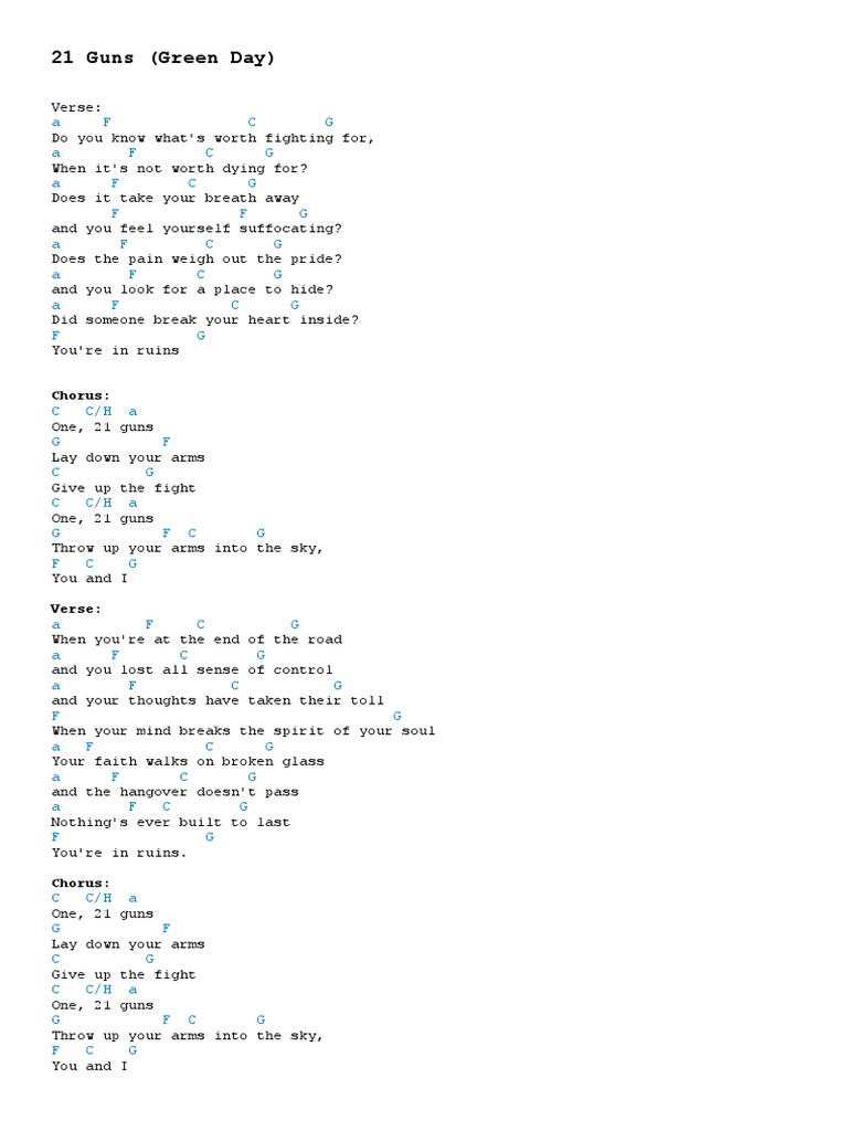 Guitar Chords Of 21 Guns