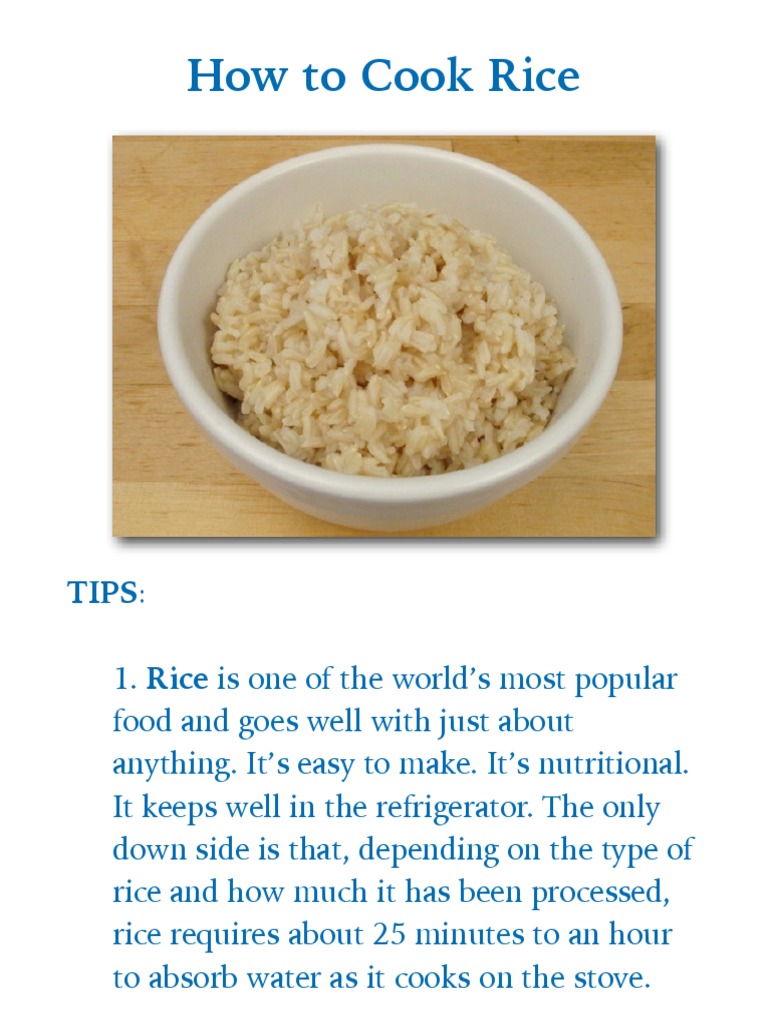 How To Cook Rice Step by Step Picture Book Recipe PDF PDF Rice