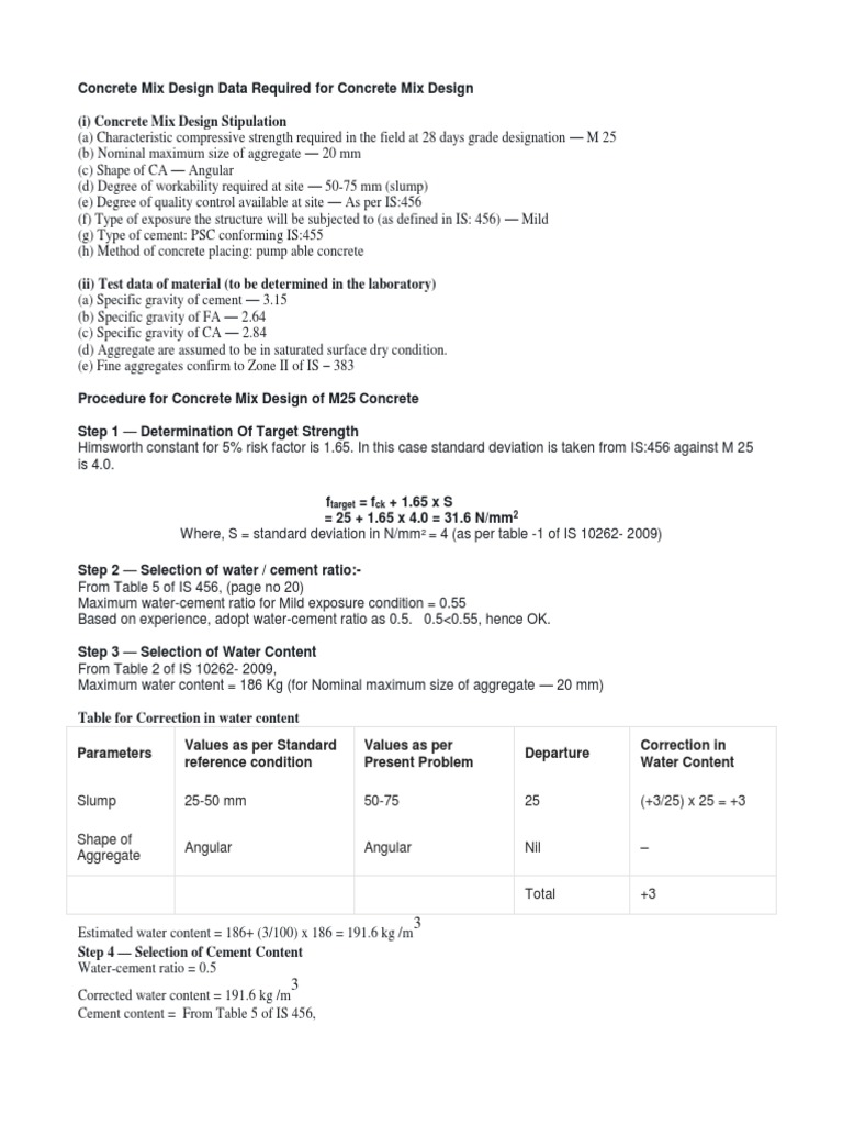 M25 Concrete Mix Design Example | PDF | Concrete | Construction Aggregate