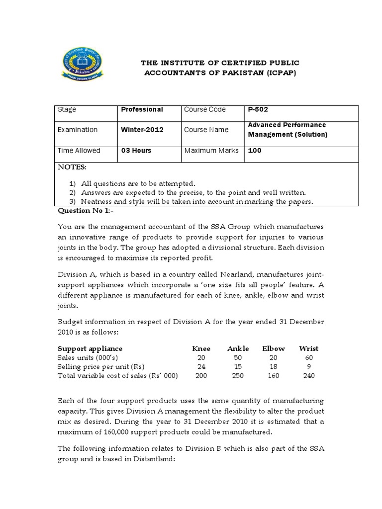 Division A Transfer Pricing Analysis | PDF | Net Present Value ...